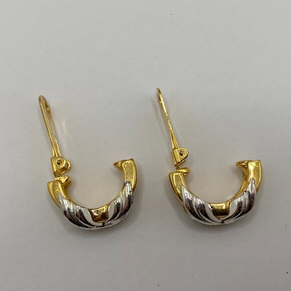 Vintage Two-Tone Gold and Silver Costume Clip-on Hoop Earrings - Picture 7 of 9